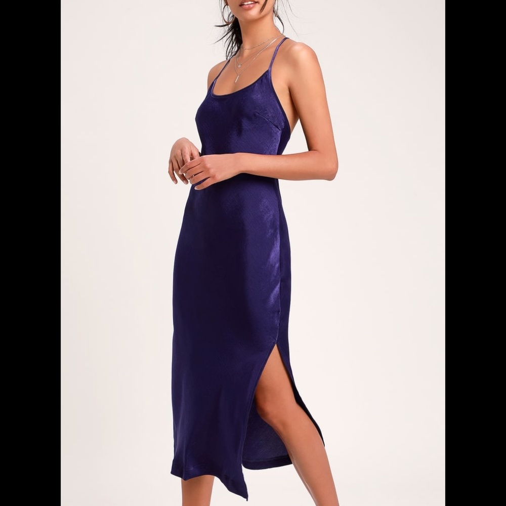 Caulmond Royal Blue Satin Midi Slip Dress